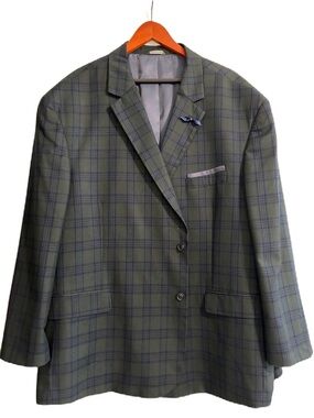 Oak Hill DXL Big and Tall Olive Green Windowpane Blazer Sports Coat